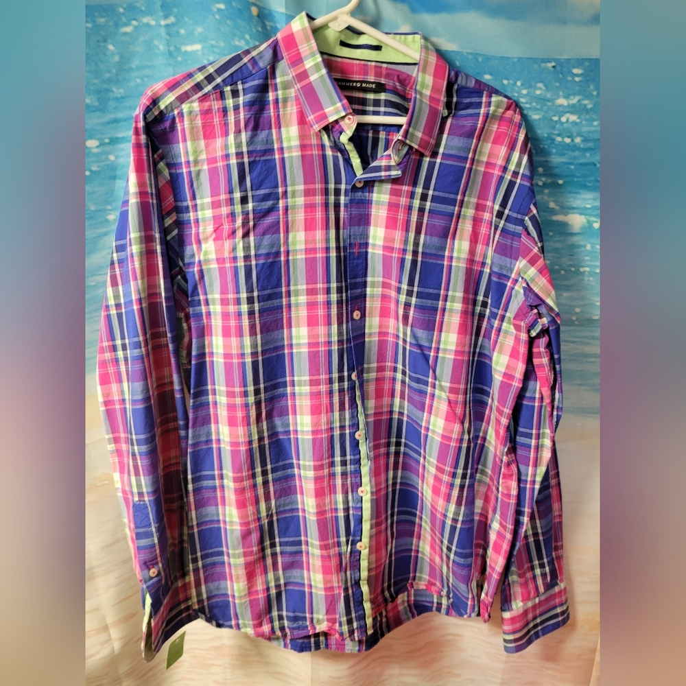 HAMMER MADE PINK PLAID LONG SLEEVE BUTTON DOWN SHIRT MENS‎ SIZE 41/16